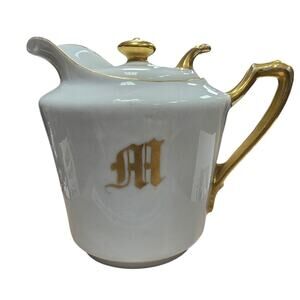 KPM Germany Creamer with "M" monogram, White & Gold